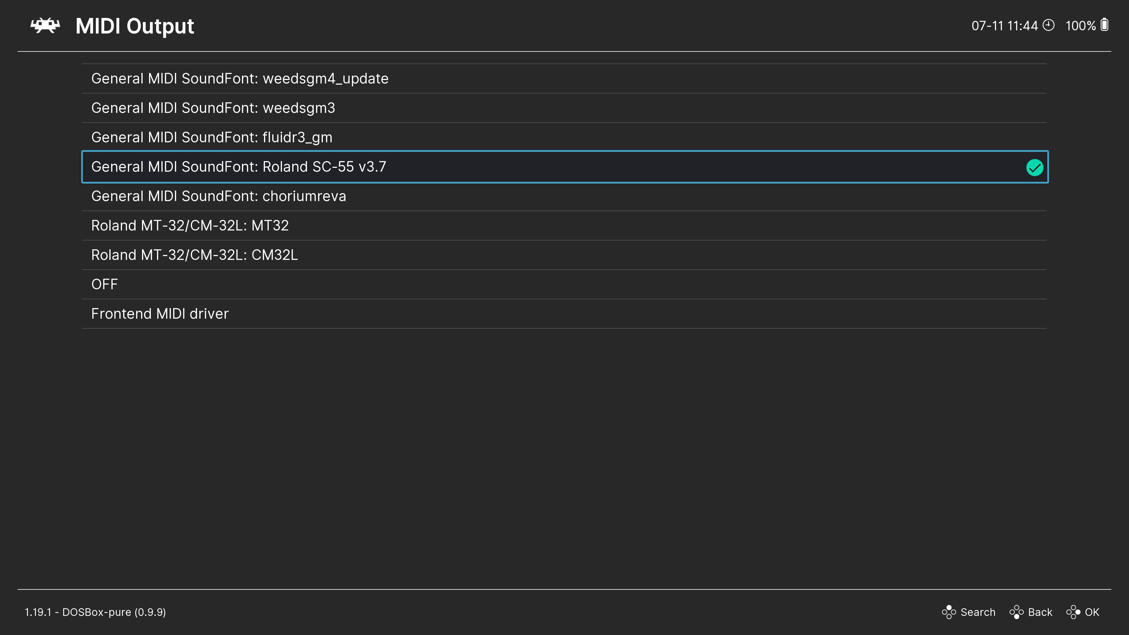 MIDI Output Menu