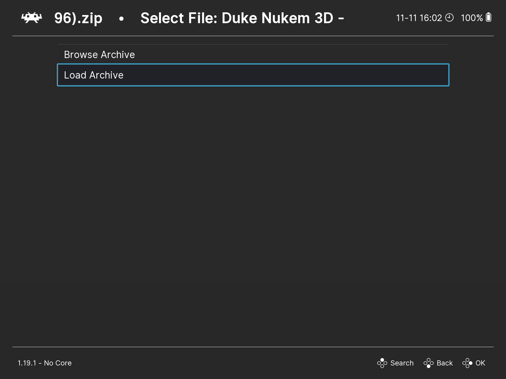 Load Archive menu