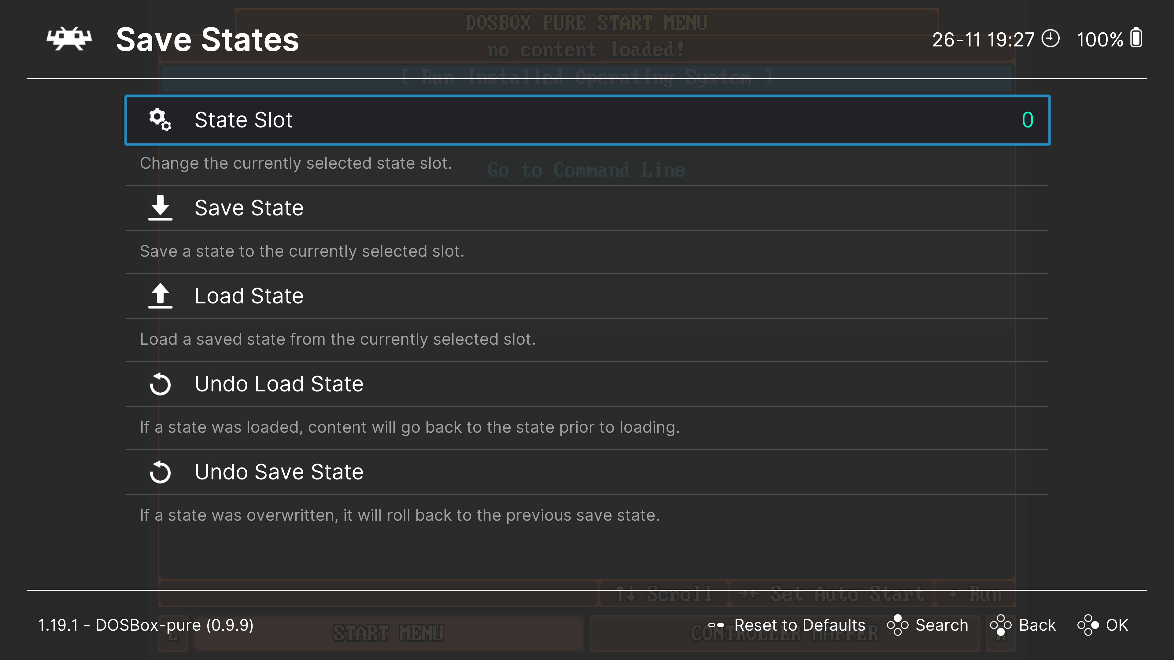 Меню Save States → State Slot